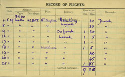 first page of the pilot's log