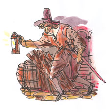 Drawing of Guy Fawkes carrying lantern